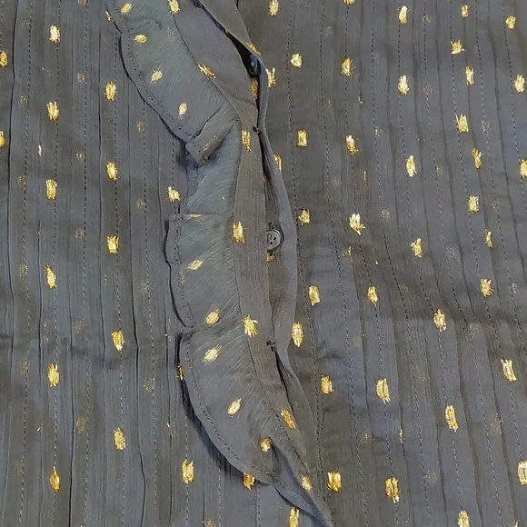 NWT Ann Taylor Black Ruffled Top with Gold Clip Dots, Size S - Picture 5 of 9